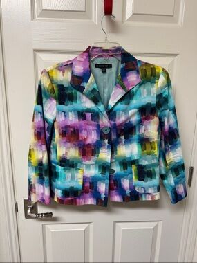 Lafayette 148 New York Multicolor Abstract Brushstroke Blazer